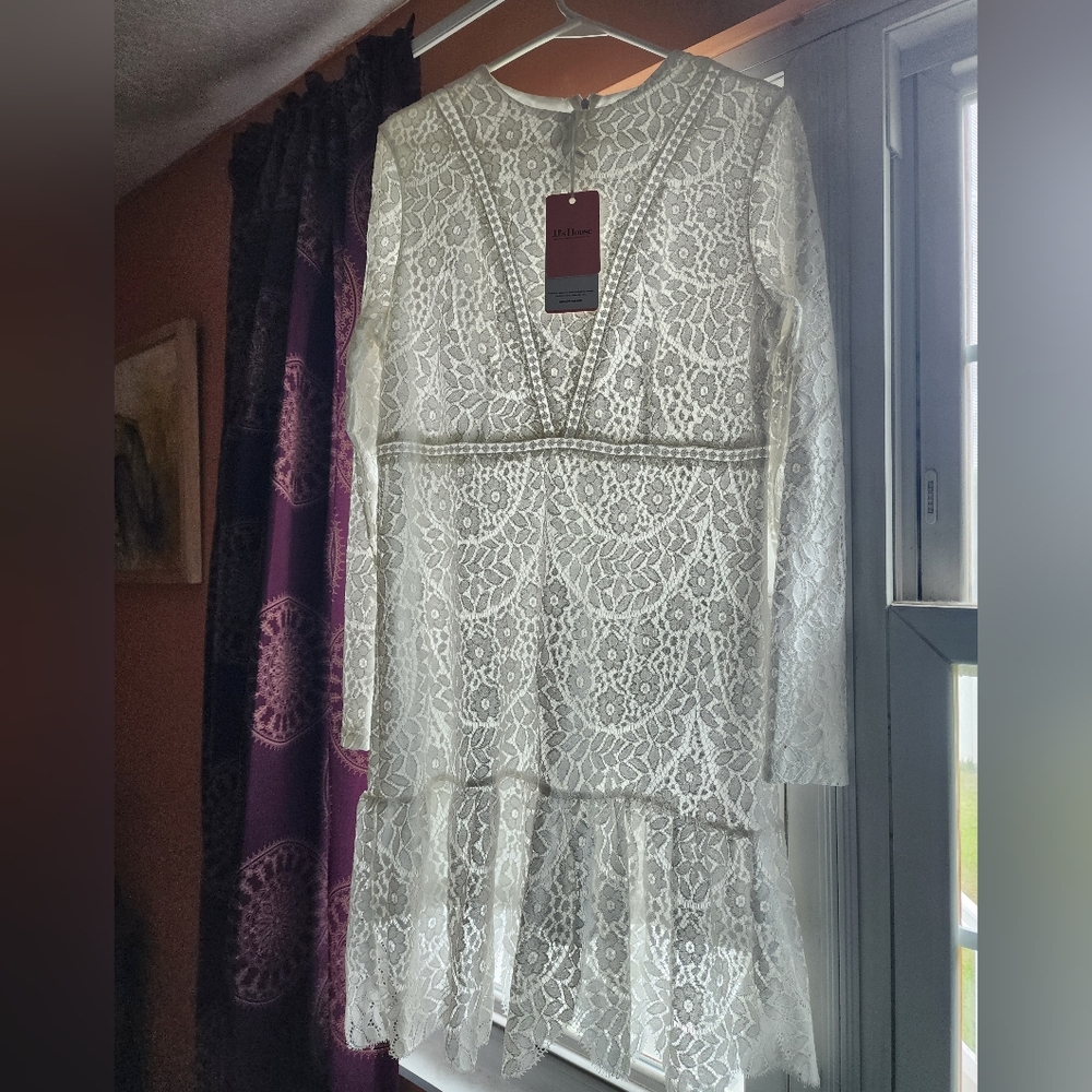 JJ's House NWT White Long Sleeve Lace  Wedding/Rehearsal Dress